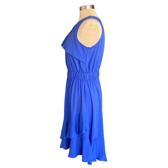 Doe & Rae Cobalt Blue Ruffled Dress Sz LARGE Pleated Accents Party Date Night - Picture 3 of 12